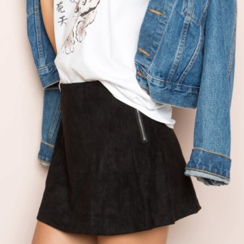 BRANDY MELVILLE John Galt Black Suede Cara Skirt